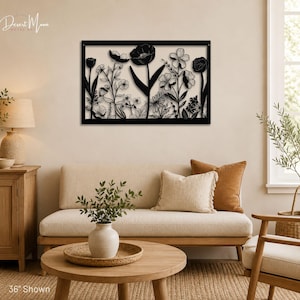 Botanical Metal Wall Art, Floral Flower Wall Decor, Wildflower Garden Art for Bedroom