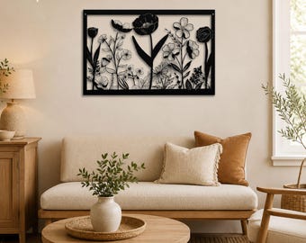 Botanical Metal Wall Art, Floral Flower Wall Decor, Wildflower Garden Art for Bedroom