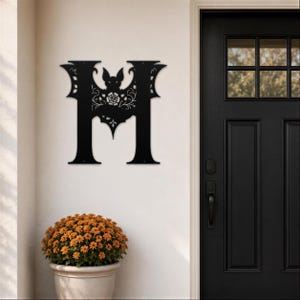 Metal Halloween Bat Monogram, Personalized Gothic Initial Sign, Spooky Porch Art