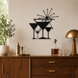 Martini Glass Atomic Metal Wall Art: Mid Century Modern Bar Decor