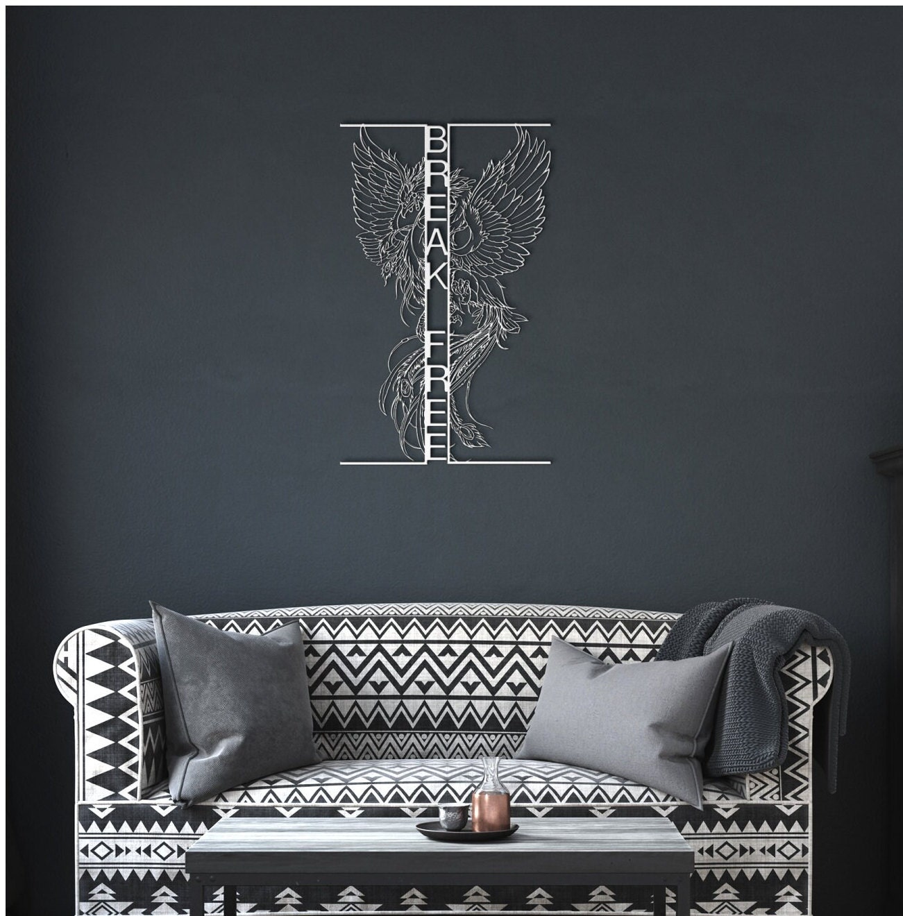 Phoenix Rising Metal Wall Art, Indie Room Decor, Metal Phoenix Break