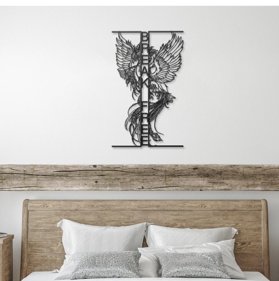 Phoenix Rising Metal Wall Art, Indie Room Decor, Metal Phoenix Break
