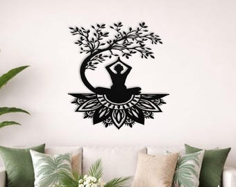 Tree of Life Yoga Metal Wall Art – Spiritual Boho Decor for Meditation Room
