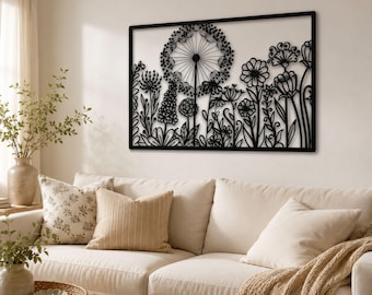 Botanical Metal Wall Art, Floral Flower Wall Decor, Garden Wildflower Art