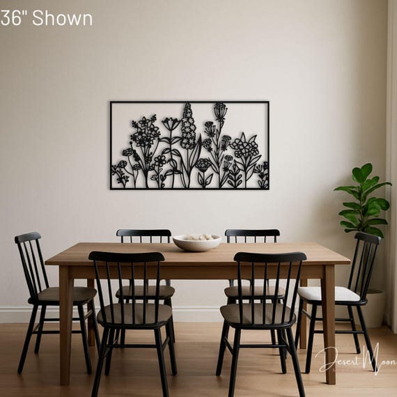 Wildflower Metal Garden Art – Modern Botanical Flower Silhouette for Living Room or Above Bed Wall Decor, Outdoor Safe