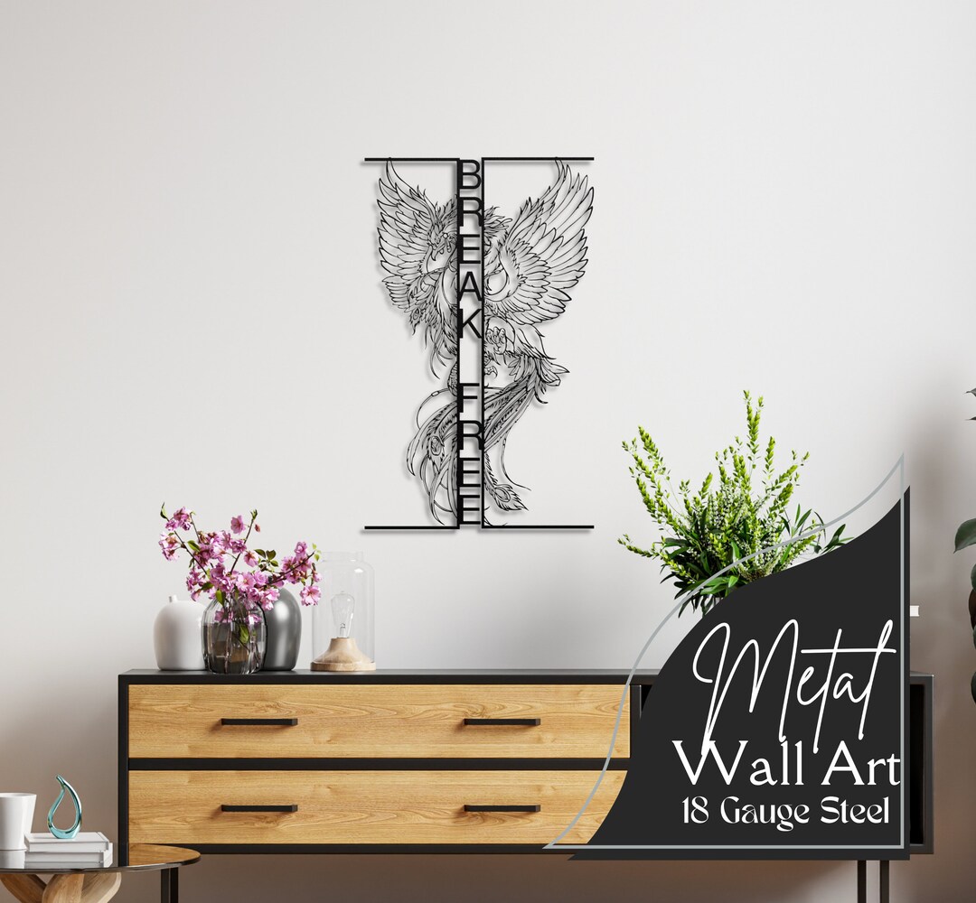 Phoenix Rising Metal Wall Art, Indie Room Decor, Metal Phoenix Break