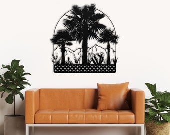 Palm Springs Mountain Scene Metal Art Date Palm Trees Desert Nature Inspired Mid Century Modern Wall Decor Southwestern California Landscape