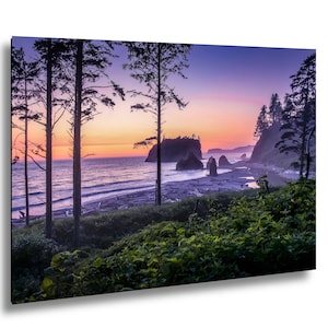 Impresión artística del atardecer en Ruby Beach, Parque Nacional Olímpico, Washington