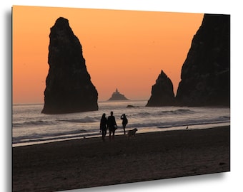 Tillamook Rock Lighthouse and Pelicans at Sunset - Cannon Beach, OR
