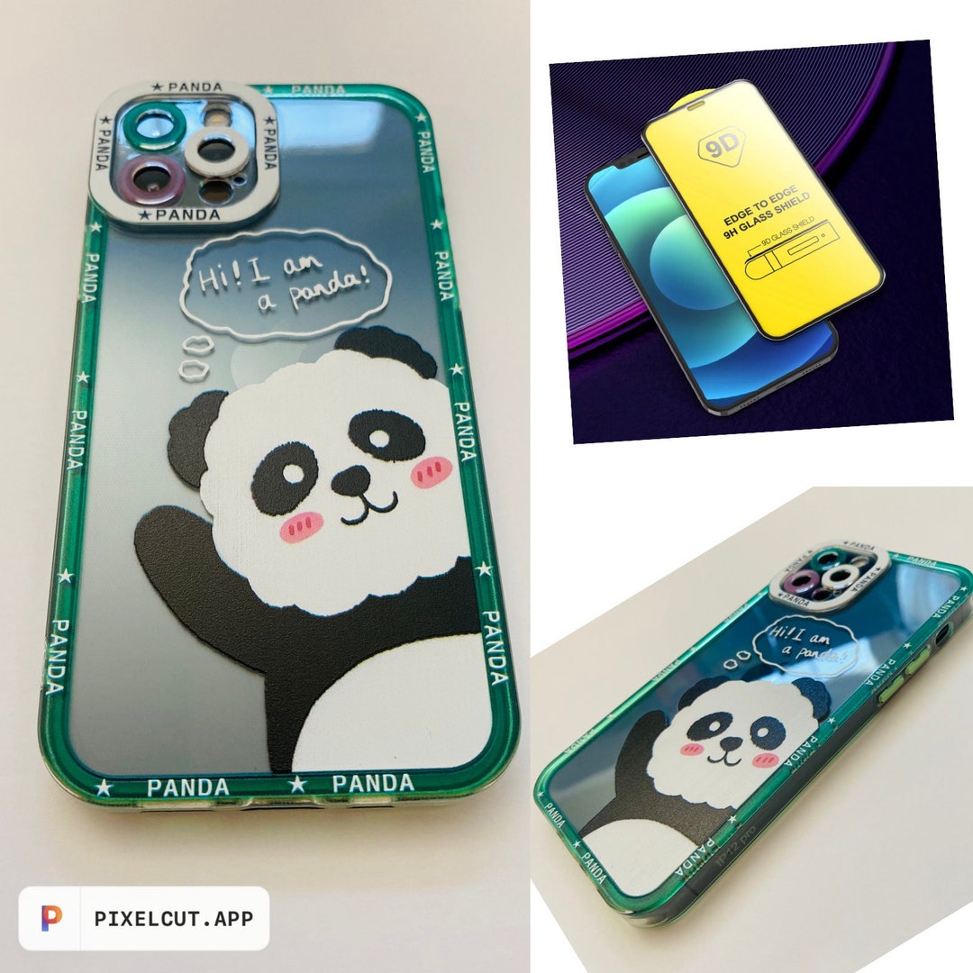 For iPhone 13 Pro High Quality TPU Phone Case Hi I Am a Panda Design Full  Screen Temper Glass Protector Panda Panda 