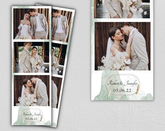 Hochzeit Photo Booth Vorlage, Photobooth Greenery Rahmen, Brautparty, 2x6 Hintergrund, moderner minimalistischer Streifen, bearbeitbares Overlay, PSD