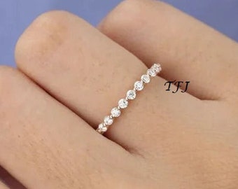 CZ Sterling Silver Half Eternity Band: Floating Bubble Prong