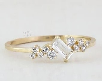 Baguette ring, Dainty Baguette ring, Eternity ring, 14k Rose gold Baguette ring, Minimalist Baguette ring, Stacking ring,Gift Ring for woman