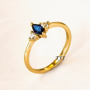14k Solid Gold Sapphire Marquise Solitaire Ring, Minimalist Sapphire Engagement Ring, Blue Gemstone Promise Ring, Blue Sapphire Diamond Ring