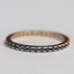 Blue Sapphire Eternity Band: Sterling Silver Wedding Stacking Ring