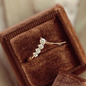 Curved Wedding Band vintage hammered rose gold Diamond Ring Unique Bridal stacking Delicate matching band Promise ring Anniversary gift Band