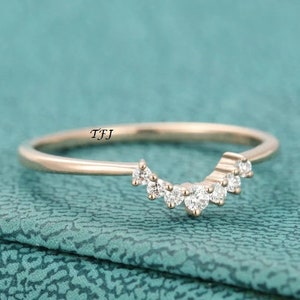 Dainty 18K Rose Gold Curved Band: Sterling Silver CZ Diamond Ring