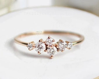 White Diamond CZ Cluster Ring, Sterling Silver Anniversary Ring
