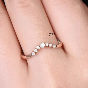 Sterling Silver Tiara Wedding Band: 7 Stone Curved Diamond Ring