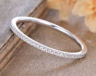 14K solid gold lab diamond wedding band - Micro Pave Full Eternity Band Ring - Handmade Ring - Engagement ring - Minimalist Band Ring Gifts