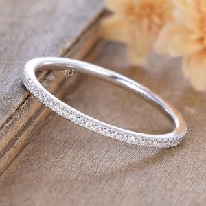 14K solid gold lab diamond wedding band - Micro Pave Full Eternity Band Ring - Handmade Ring - Engagement ring - Minimalist Band Ring Gifts