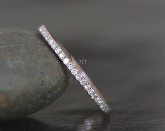 Micro Pave CZ Eternity Band Ring: 14k Gold Plated Sterling Silver