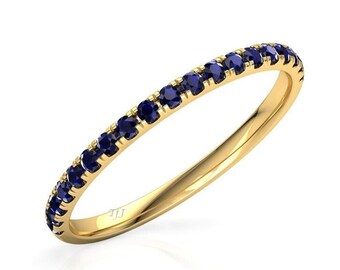 Blue Sapphire Eternity Band: Sterling Silver Stacking Ring