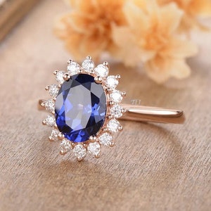Diana Sapphire Blue Engagement Ring- Oval Cut Promise-Mothers Day Gift- Aniversary Wedding Ring-Adjustable 925 Sterling Silver- Gift For Mom