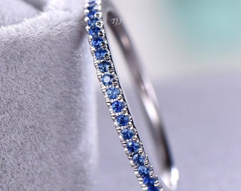 Blue Topaz Half Eternity Ring: Sterling Silver Wedding Band
