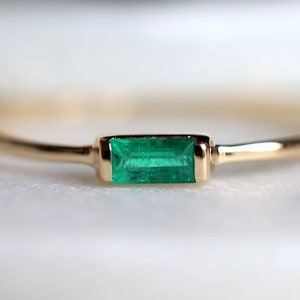 Emerald Baguette Stacking Ring, Emerald Ring, Baguette Stacking Ring, Baguette ring,Handmade ring May Birthstone Stacking Band Ring Gift Her