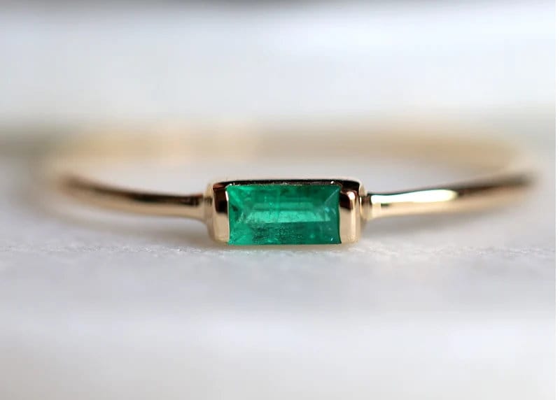 Emerald Baguette Stacking Ring, Emerald Ring, Baguette Stacking Ring, Baguette ring,Handmade ring May Birthstone Stacking Band Ring Gift Her