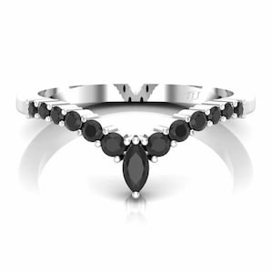 Marquise Black Onyx Wedding Ring Rose Gold Moissanite Wedding Ring Curved Wedding Band Dainty Ring Anniversary Rings Promise Ring for Women