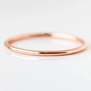 14k Solid Gold 1mm Thin Wedding Band / Minimalist Wedding Ring for Women / Thin Stacking Ring Hers / Handmade Simple Plain 1.30 mm Band Ring
