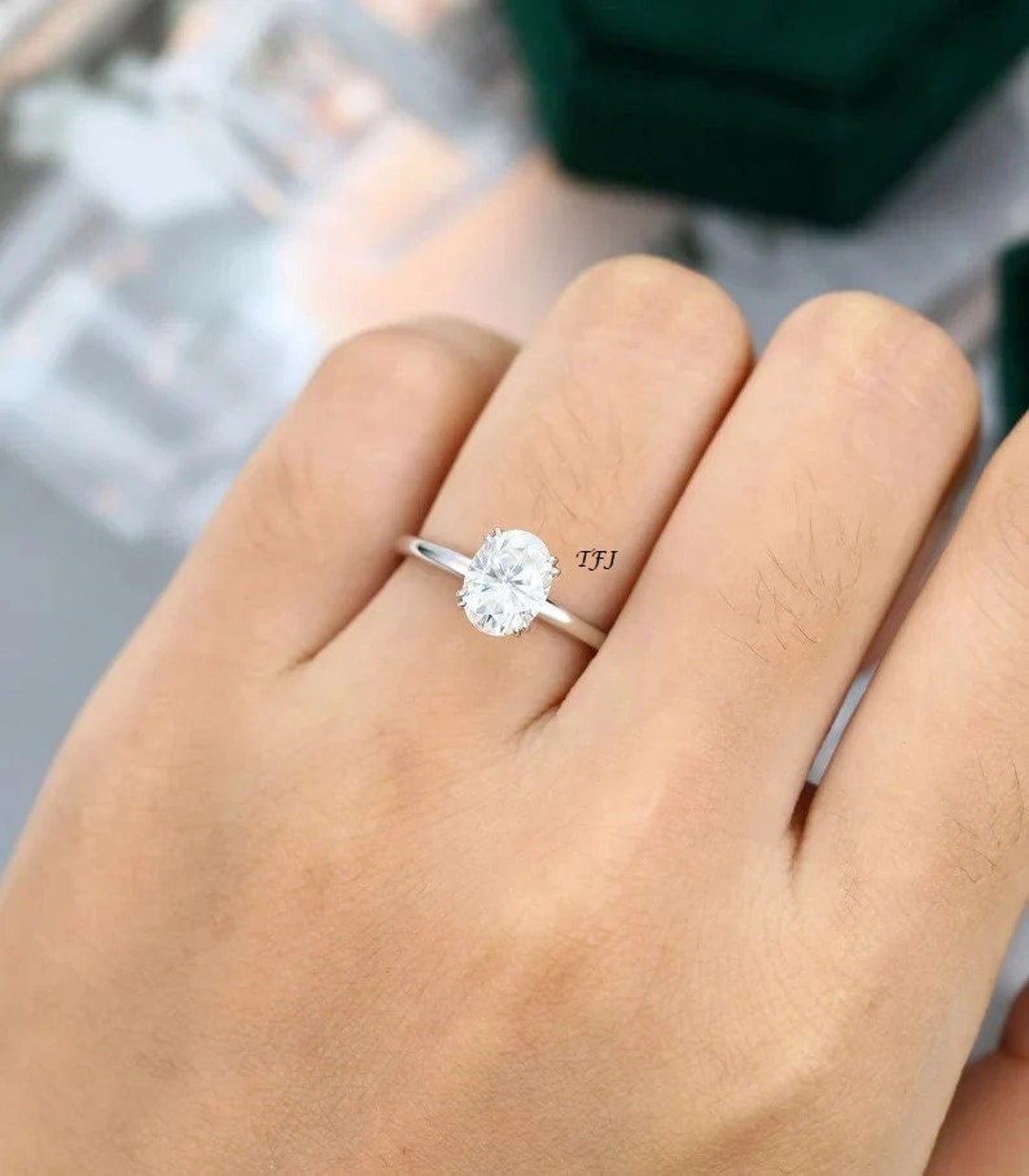 14k Gold Diamond Oval Engagement Ring Diamond Solitaire Ring Etsy