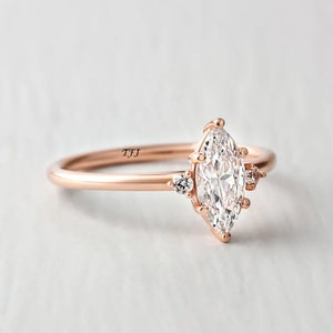 Marquise Diamond Engagement Ring,14k Yellow Solid Gold Marquise Cut Diamond Ring,Dainty Diamond Anniversary Ring,Prong Set Real Diamond Ring