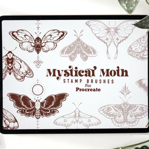 Mystical Moths Procreate Stamp Brushes | Witchcraft Ornamental moth Tattoo Stamps Brush