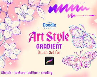 My Go-To Art-style Gradient Outline Brush Set | Textured Lineart Brushes for Procreate |  Sketchy Inking Brushes | Color Changing Brushes
