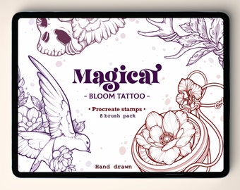 Bloom Tattoo Design verwekt stempelborstels | Mystic voortplanten stempel | Magic Celestial Procreate tattoo-penselen voor Procreate
