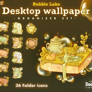 Bubble Lake Desktop Theme Background Wallpaper Organizer Set / Lofi Bubble Garden Carpeta Icono Organizador de fondos de pantalla / Organizador de escritorio Kawaii