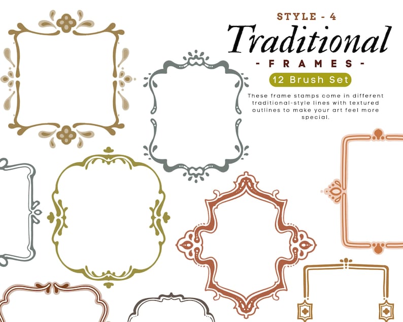 50 Multi Style Frames Stamp Brushes for Procreate | Cute Floral ...