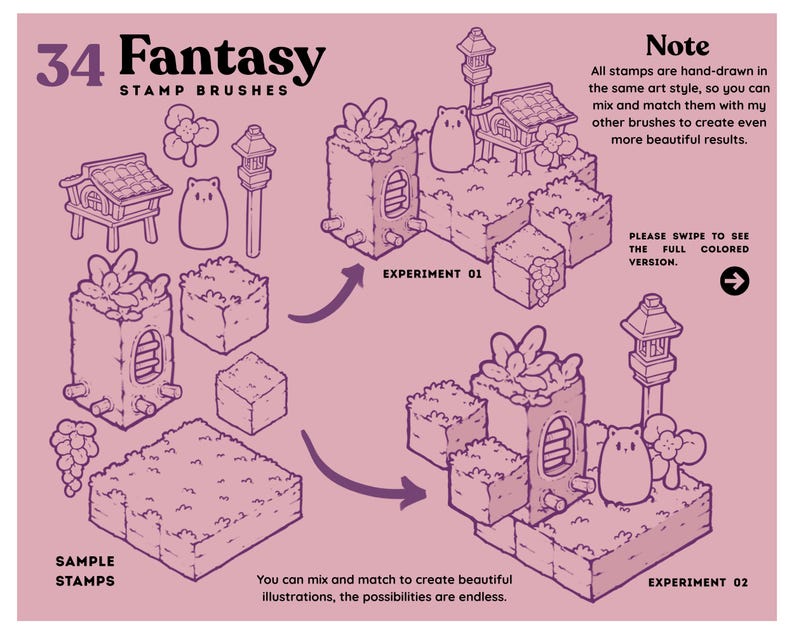 Isometric Fantasy Land Procreate Stamp Brushes | Cute Isometric Gaming ...