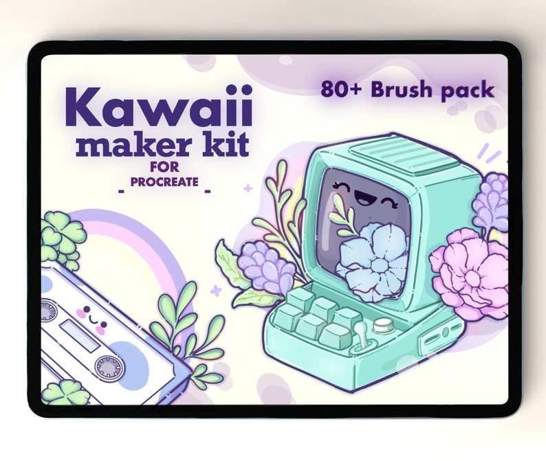 Kawaii Florals Procreate Stamp Brushes Kawaii Procreate Etsy