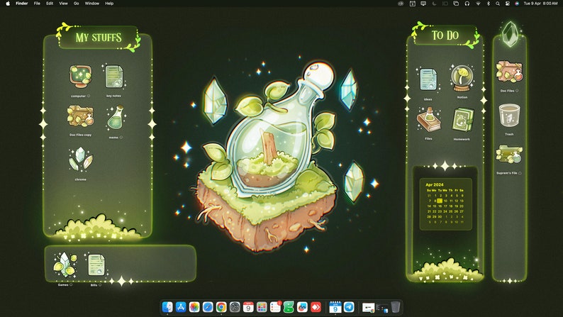 Conjunto de organizador de papel de parede com tema de poção mágica para desktop | Organizador de papel de parede com ícones de pasta mágica Lofi | Organizador de mesa Witchy imagem 4