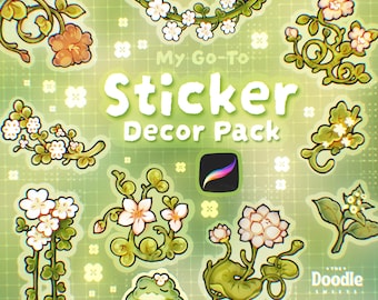 My Go-To Sticker Decor Pack Stamp Brushes for Procreate | Soft Texture Outline Brushes | Cute Decor Elements, Grid , Star Pattern Brush Set