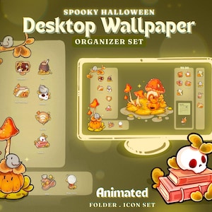 Spooky Halloween Desktop Theme Background Wallpaper Organizer Set |  Pumpkin Folder Icons Sets | Animated Desktop Organizer Wallpaper Set