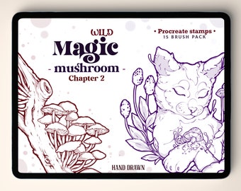 15 Wild Magic Mushroom Procreate Stamp Brushes | Minimalist Mushroom Tattoo | Procreate Tattoo Brushes | Lineart Mushroom Procreate Stamps