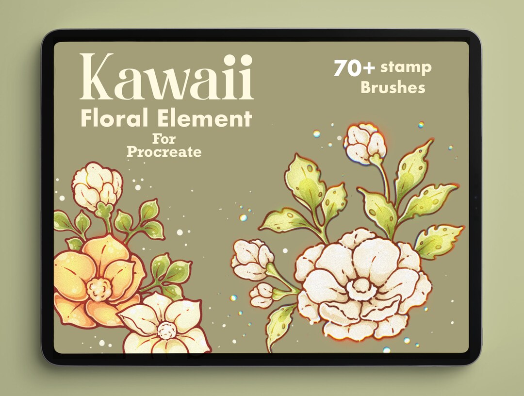 Kawaii Florals Elements Procreate Stamp Brushes | Kawaii Procreate ...
