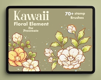 Kawaii Florals Elements Procreate Stamp Brushes | kawaii Procreate Brush  | Doodle Stamp Brush for Procreate | wildflower Doodle Brush set