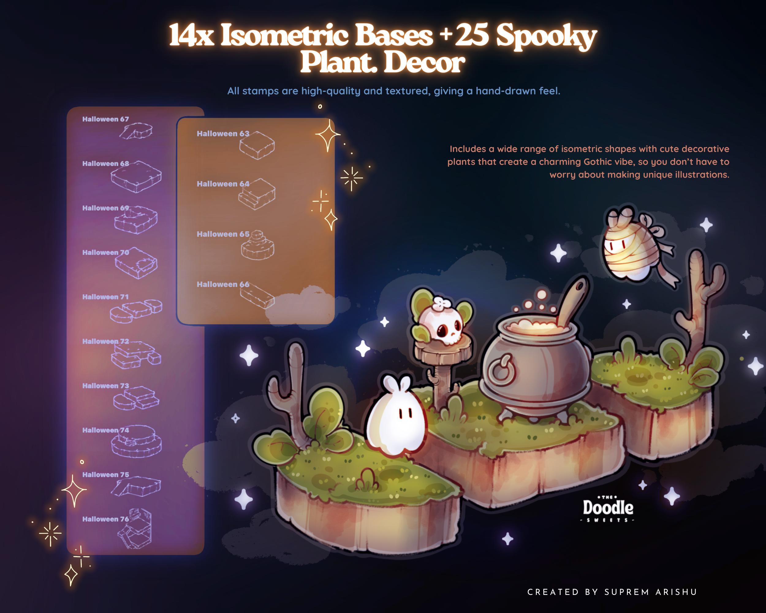 Spooky Isometric Halloween Procreate Stamp Brushes | Cute Isometric ...