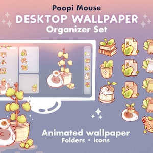 Poopi Mouse Desktop Theme Background Wallpaper Organizer Set | Lofi Animated Folder Icons Wallpaper Organizer | Kawai Desktop Organizer
